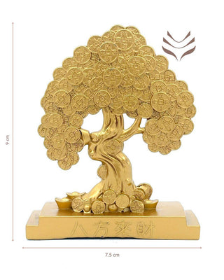 Gold Coin Money Tree with dimensions 9 cm height and 7.5 cm width, designed for feng shui to attract wealth and harmony.