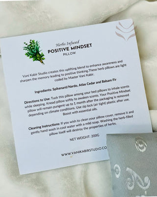 Instructions and ingredients for Positive Mindset Pillow