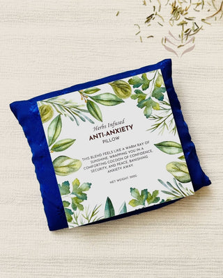 Herbs Infused Anti-Anxiety Pillow with botanical design