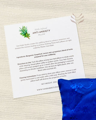 Anti-Anxiety Pillow instructions and ingredients label