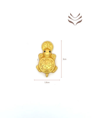 Golden Light-Coded Pocket Tortoise with intricate feng shui symbols for wealth and health, measuring 3cm in height and 1.8cm in width.