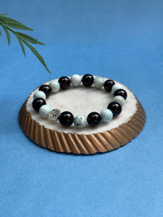 Healing Worry through Ocean Energy Mixel - This mixel consists of Garnet and Larimar Crystal Beads. This mixel is a stone of the Manifestor as it culminates your thoughts into action by putting a closure to the unwanted chatter.