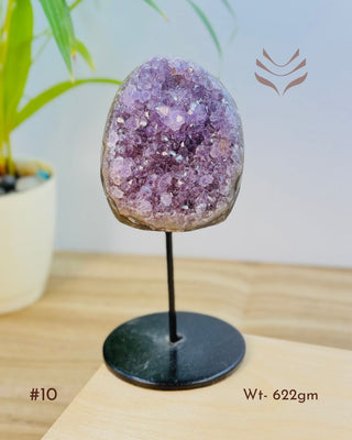 Energy-optimized amethyst cluster on stand for calming and spiritual enhancement, 448 grams