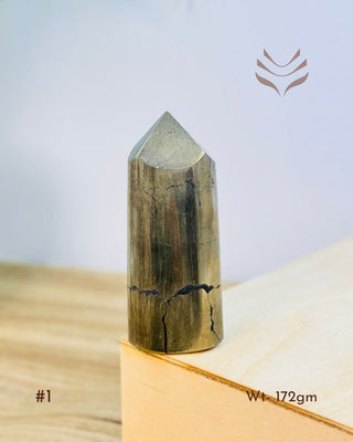 Light-coded iron pyrite point, 172 grams, for wealth and prosperity manifestation