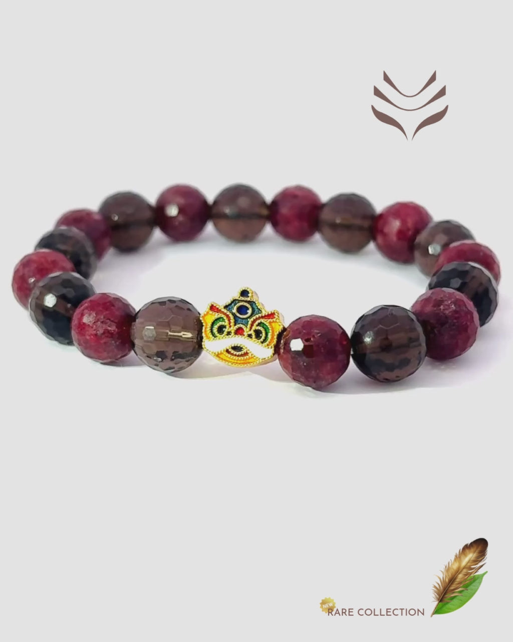 Light-Coded Property Mixel bracelet featuring ruby and smokey quartz beads with a gold-tone decorative charm, ideal for aura healing and property investment luck.